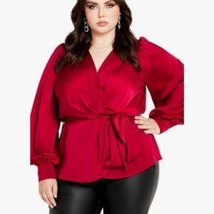 City Chic Elegant Red Wrap Blouse 20